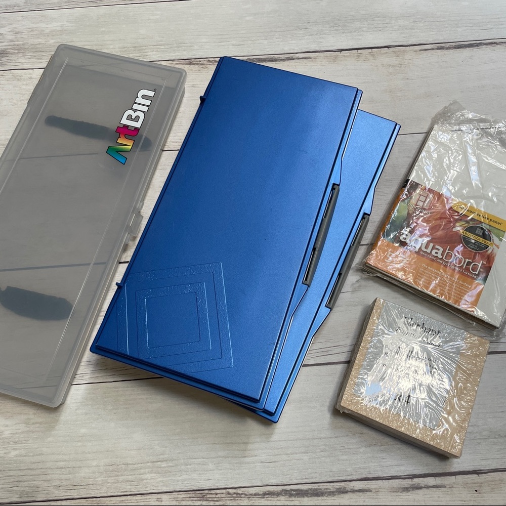 Art supply bundle - mijello watercolor palettes, artbin, aquabord, wood panel
